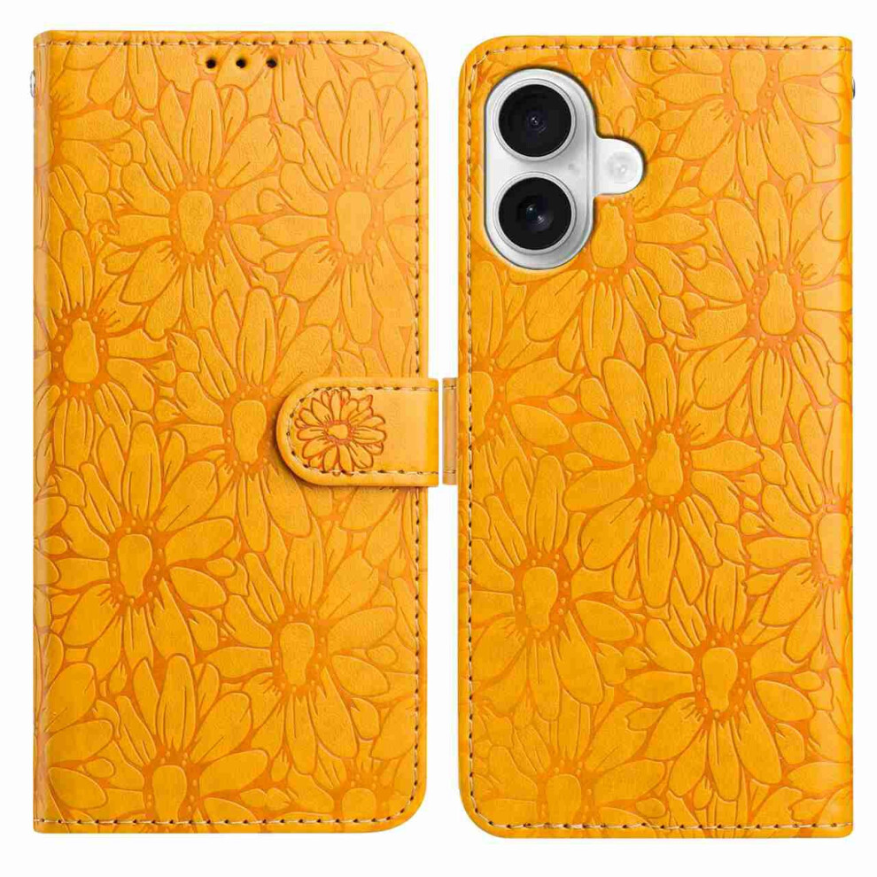 (Iphone 17, ) For Iphone 17 Leather Case Daisy Imprint Wallet Stand Phone Protective Cover Yellow 6914280548173