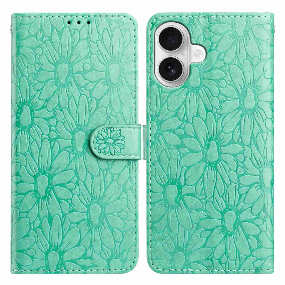 (Iphone 17, ) For Iphone 17 Leather Case Daisy Imprint Wallet Stand Phone Protective Cover Green 6914287495159