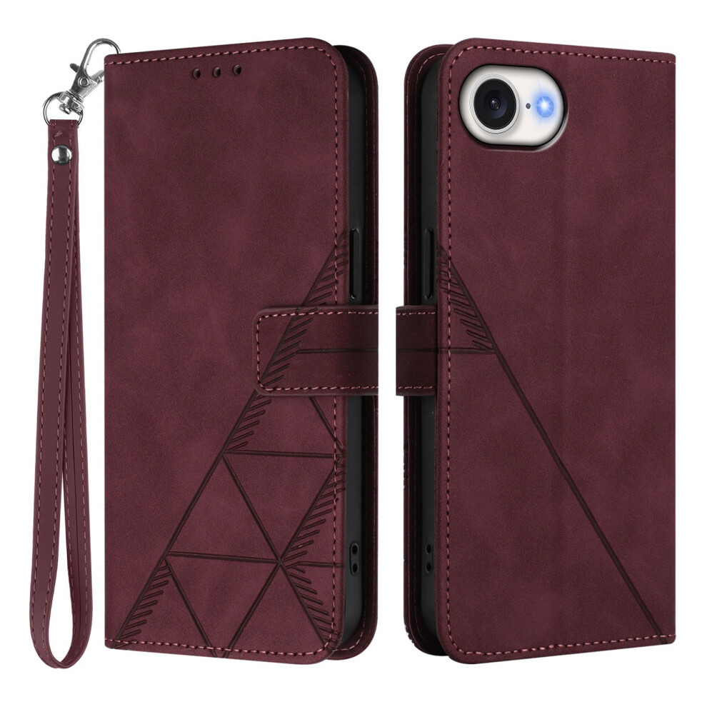 (Iphone 16E, Wine ) For Iphone 16E Leather Case With Hand Strap Wallet Stand Phone Cover Red 6914281397220