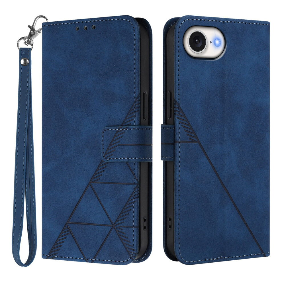 (Iphone 16E, Sapphire) For Iphone 16E Leather Case With Hand Strap Wallet Stand Phone Cover Blue 6914286478573