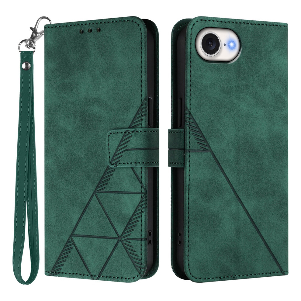 (Iphone 16E, Blackish ) For Iphone 16E Leather Case With Hand Strap Wallet Stand Phone Cover Green 6914287809178