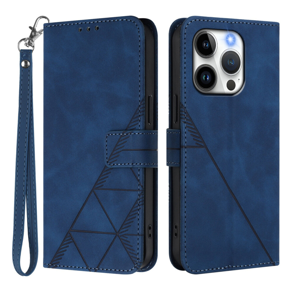 (Iphone 15 Pro, Sapphire) For Iphone 15 Pro Leather Case With Hand Strap Wallet Stand Phone Cover Blue 6914287759350
