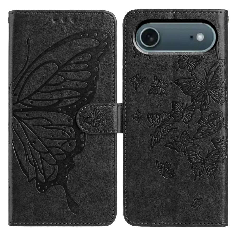 (Iphone Air, ) For Iphone Air Case Butterfly Imprinted Wallet Stand Pu Leather Flip Phone Cover With Strap Black 6914284095369