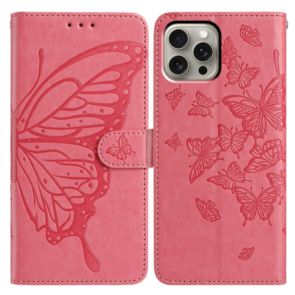 (Iphone 15 Pro, Rose) For Iphone 15 Pro Case Butterfly Imprinted Wallet Stand Pu Leather Flip Phone Cover With Strap 6914283467617