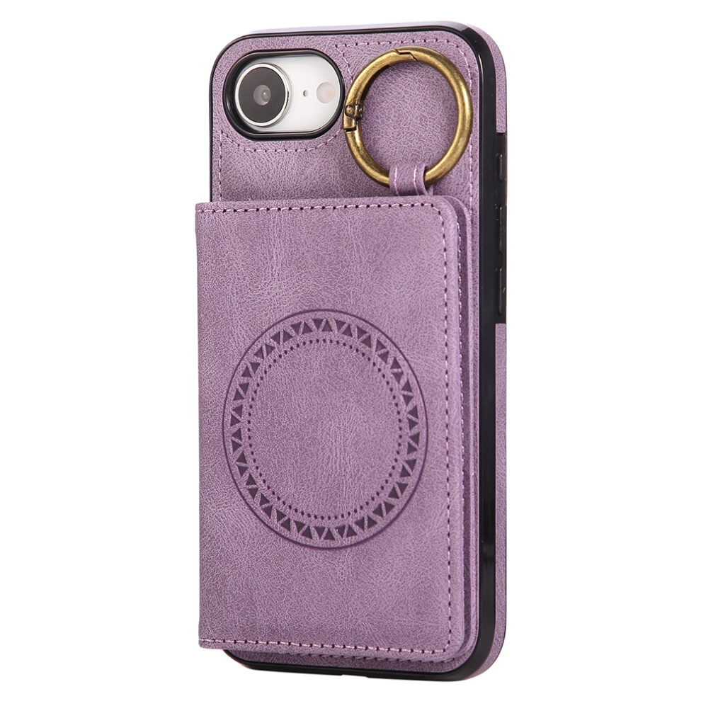 (Iphone 16E, ) For Iphone 16E Case Card Holder Kickstand Leather+Tpu Phone Cover With Ring Holder Purple 6914286625328