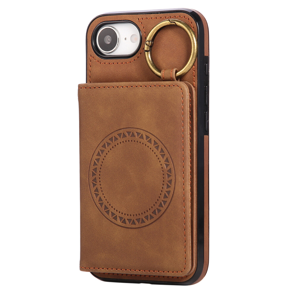 (Iphone 16E, ) For Iphone 16E Case Card Holder Kickstand Leather+Tpu Phone Cover With Ring Holder Brown 6914287318021