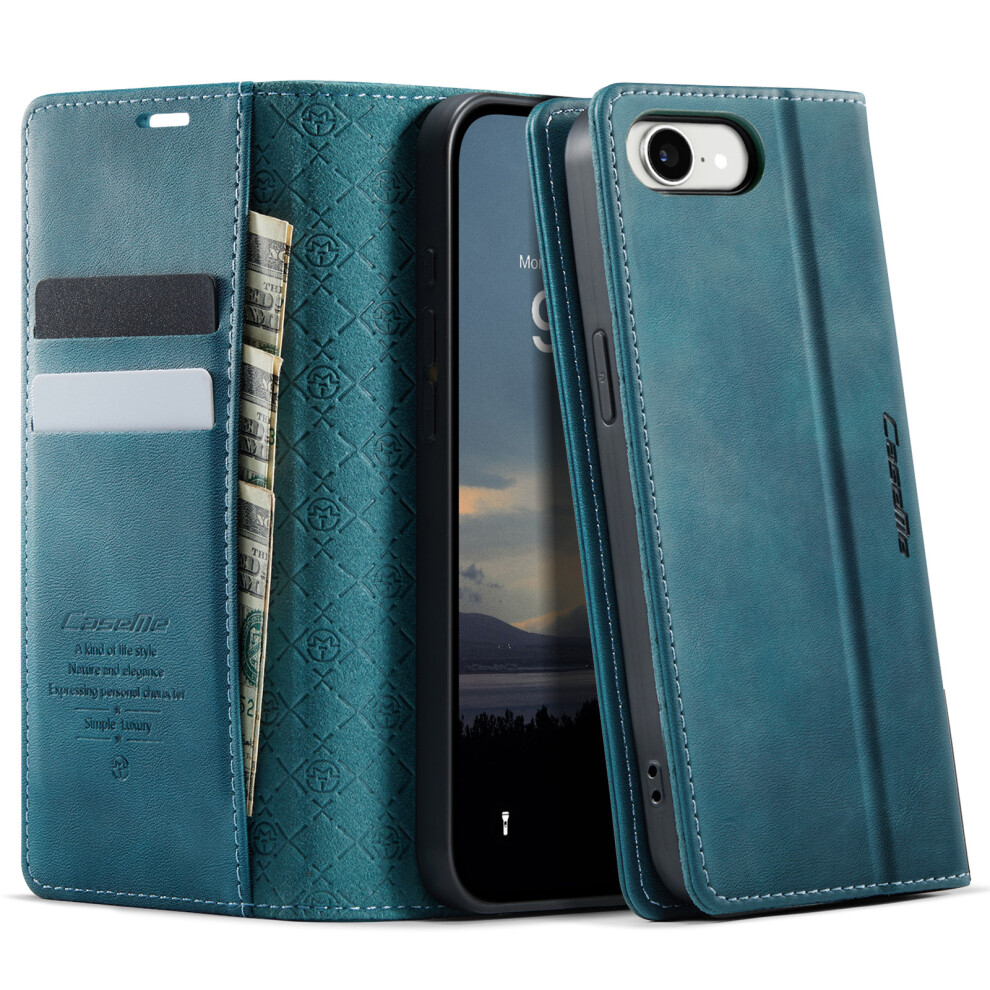 (Iphone 16E, ) Caseme 033 Series For Iphone 16E Case Rfid Blocking Wallet Stand Calf Texture Leather Phone Cover Green 6914284656096