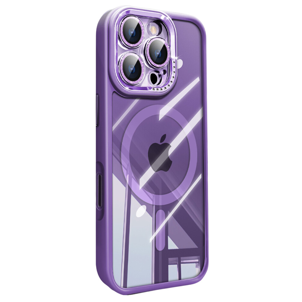 (Iphone 16 Pro, ) For Iphone 16 Pro Case Compatible With Magsafe Pc+Tpu Clear Phone Cover With Glitter Camera Lens Film Purple 6914285694127