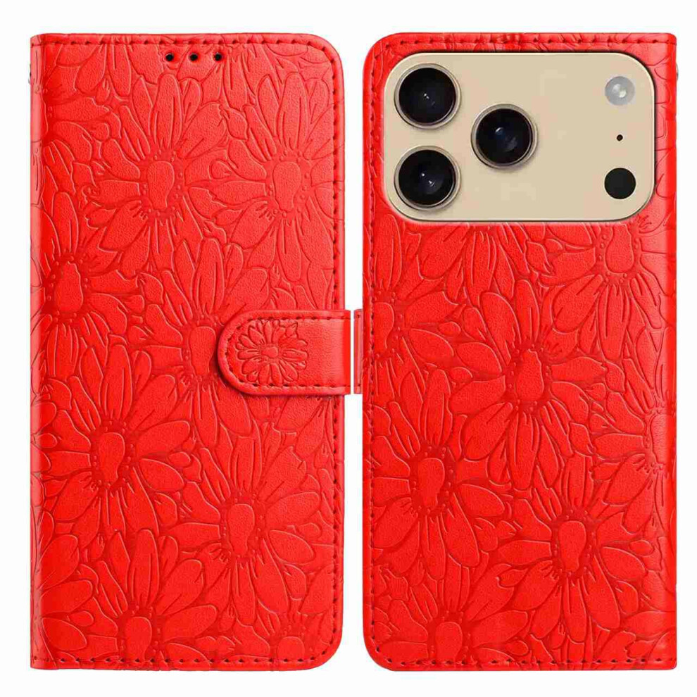 (Iphone 17 Pro, ) For Iphone 17 Pro Leather Case Daisy Imprint Wallet Stand Phone Protective Cover Red 6914280721880