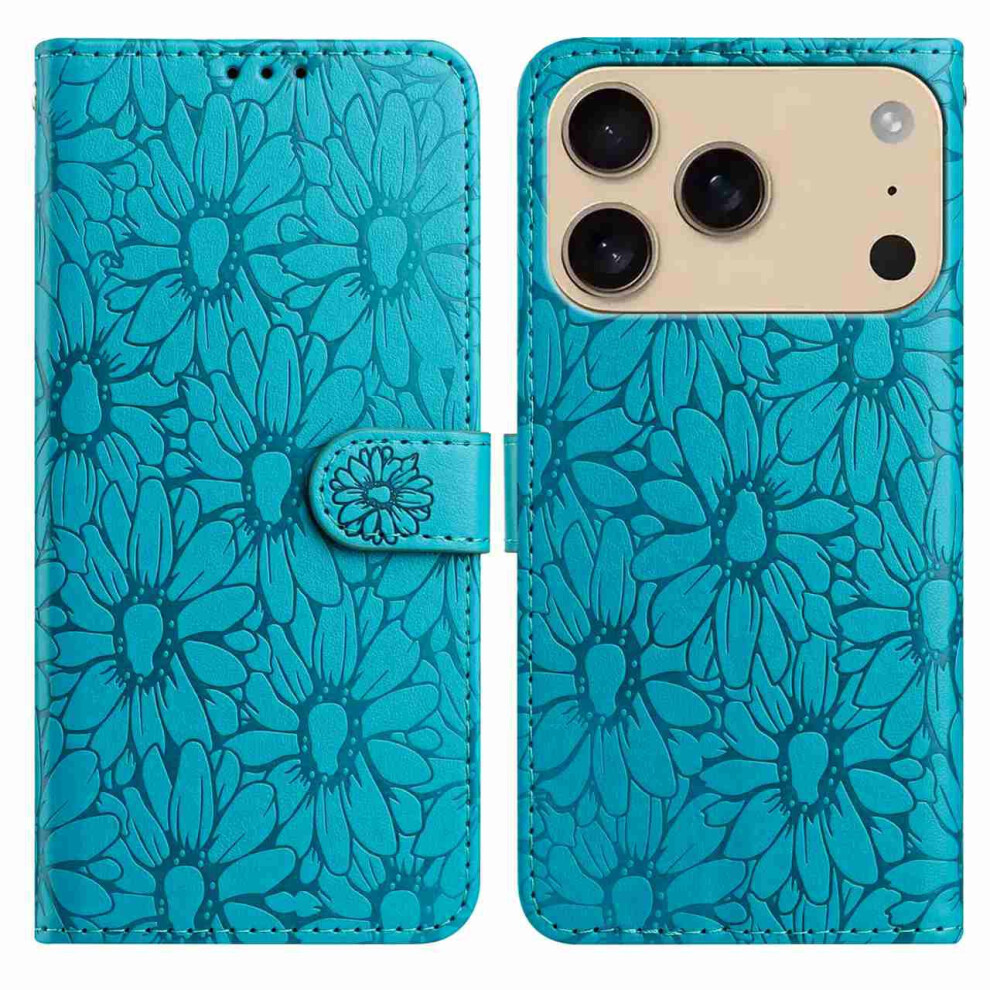 (Iphone 17 Pro, Baby ) For Iphone 17 Pro Leather Case Daisy Imprint Wallet Stand Phone Protective Cover Blue 6914283774906