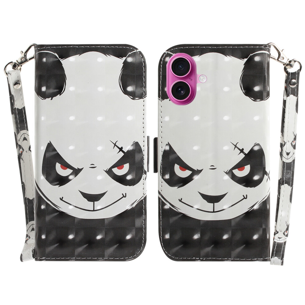 (Iphone 17, Angry Panda) For Iphone 17 Case Pattern Printing Leather Wallet Phone Cover With Wrist Strap 6914286738950