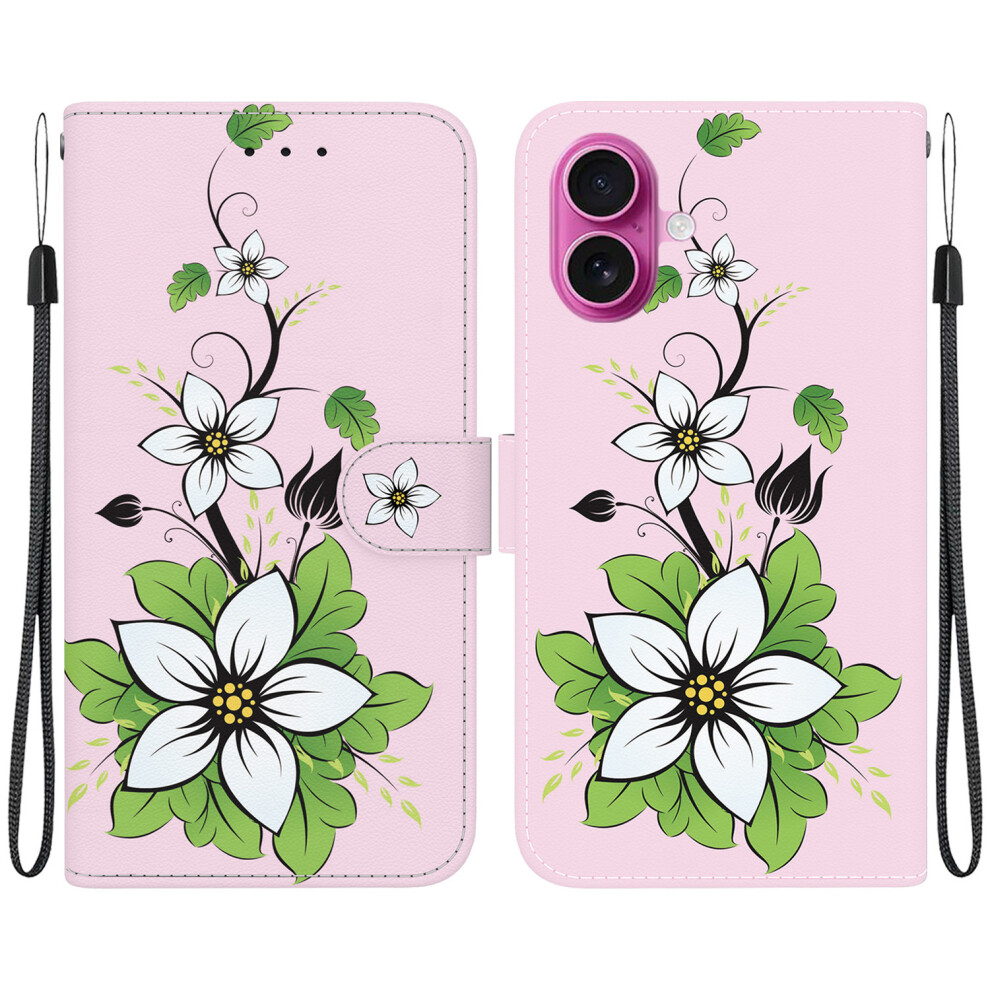 (Iphone 17, Lily) For Iphone 17 Wallet Phone Case Anti-Drop Leather Flip Cover Pattern Printing With Strap 6914284535438