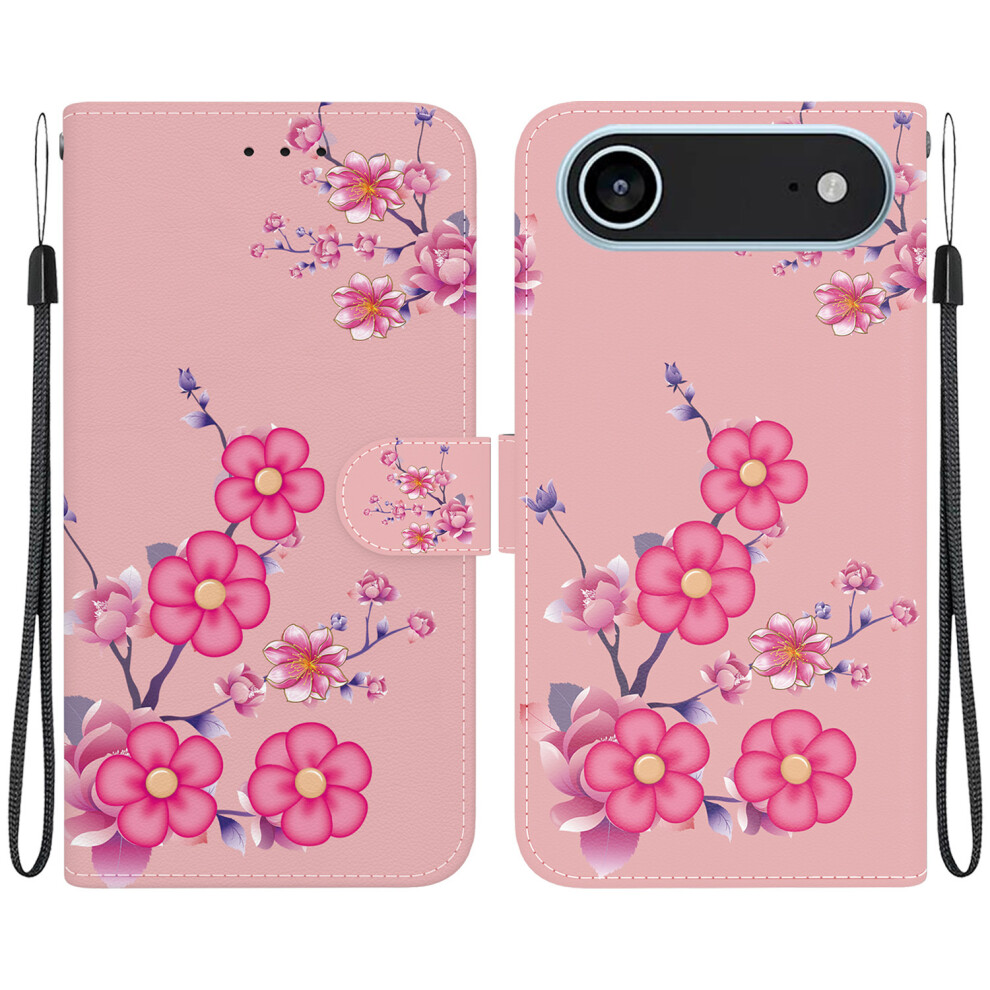 (Iphone Air, Sakura) For Iphone Air Wallet Phone Case Anti-Drop Leather Flip Cover Pattern Printing With Strap 6914283870349