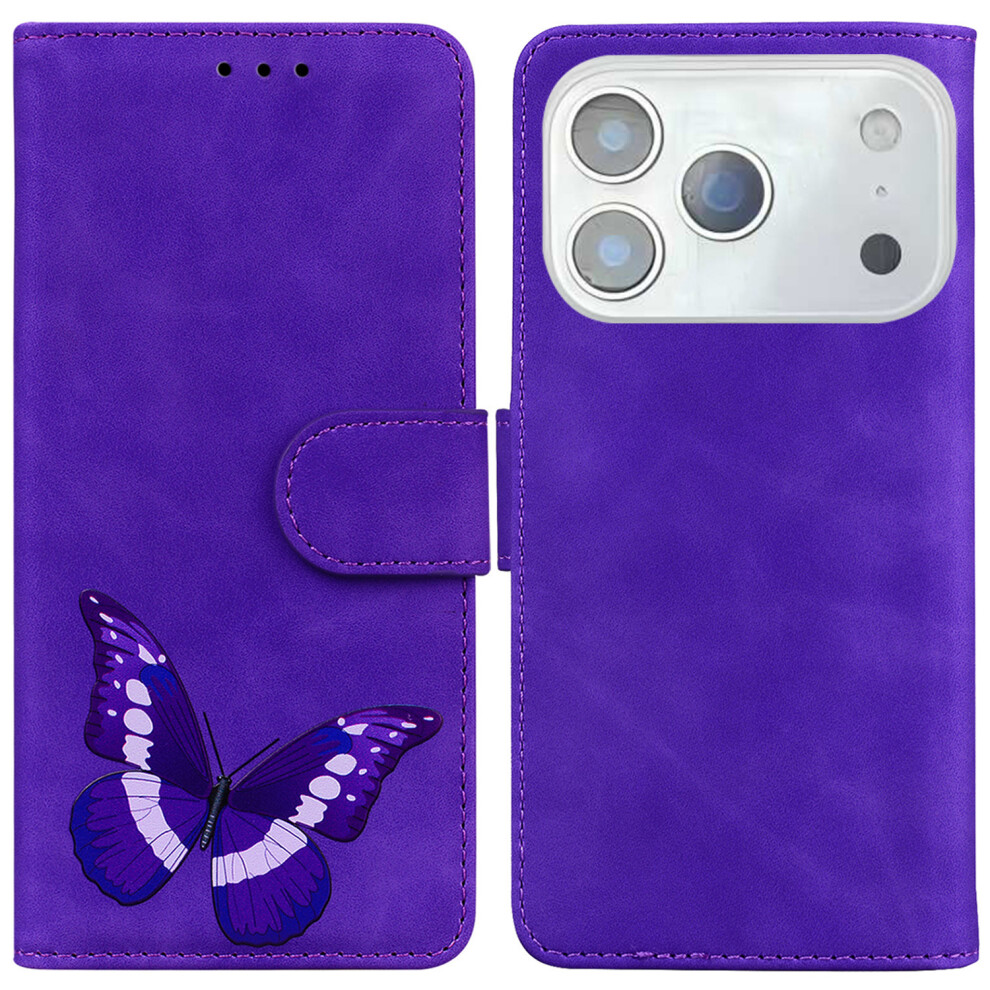 (Iphone 17 Pro Max, ) For Iphone 17 Pro Max Stand Case Pu Leather Phone Cover Butterfly Printed Purple 6914280012827