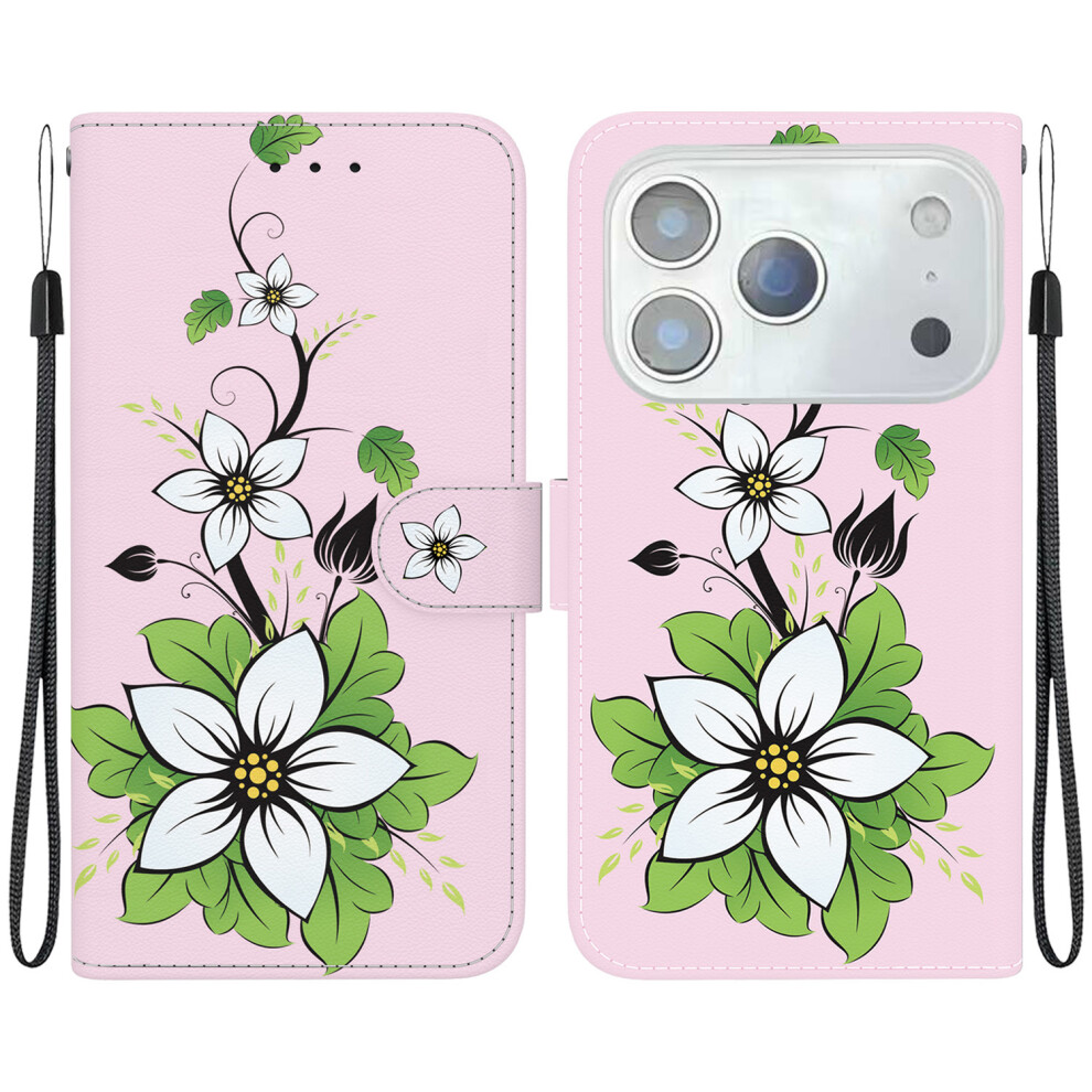 (Iphone 17 Pro, Lily) For Iphone 17 Pro Wallet Phone Case Anti-Drop Leather Flip Cover Pattern Printing With Strap 6914287552937