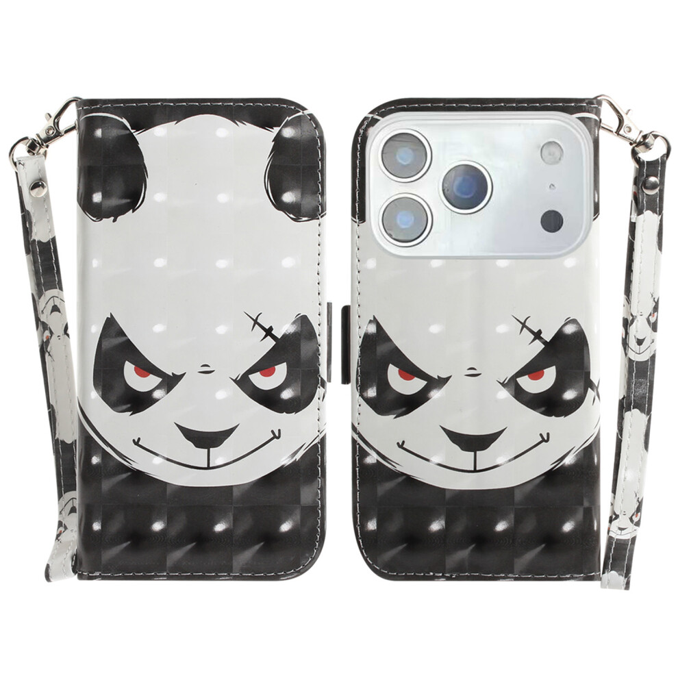 (Iphone 17 Pro Max, Angry Panda) For Iphone 17 Pro Max Case Pattern Printing Leather Wallet Phone Cover With Wrist Strap 6914280903965