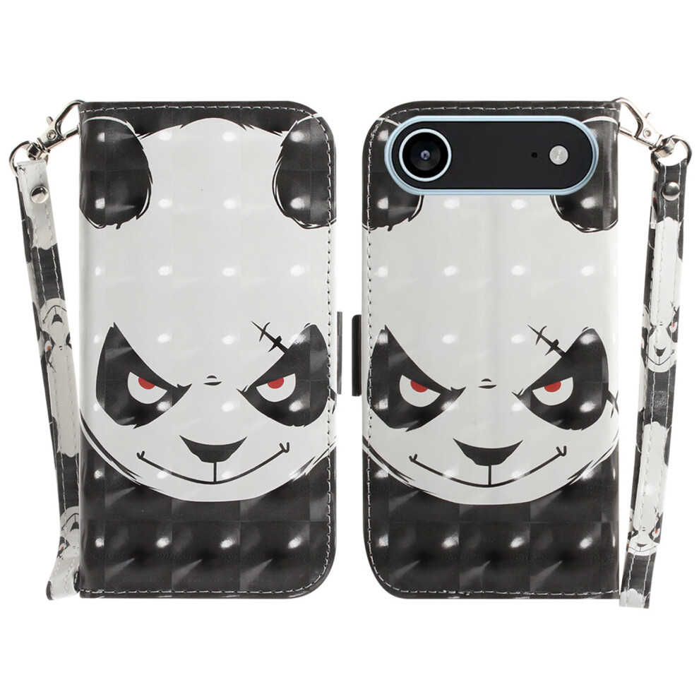 (Iphone Air, Angry Panda) For Iphone Air Case Pattern Printing Leather Wallet Phone Cover With Wrist Strap 6914286170859