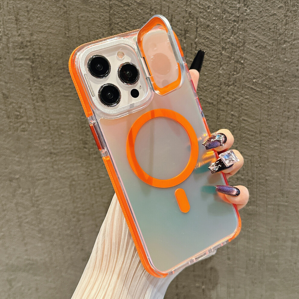 (Iphone 15 Pro, ) For Iphone 15 Pro Magnetic Case Tpu Acrylic Phone Back Cover With Lens Film And Kickstand Orange 6914281601280