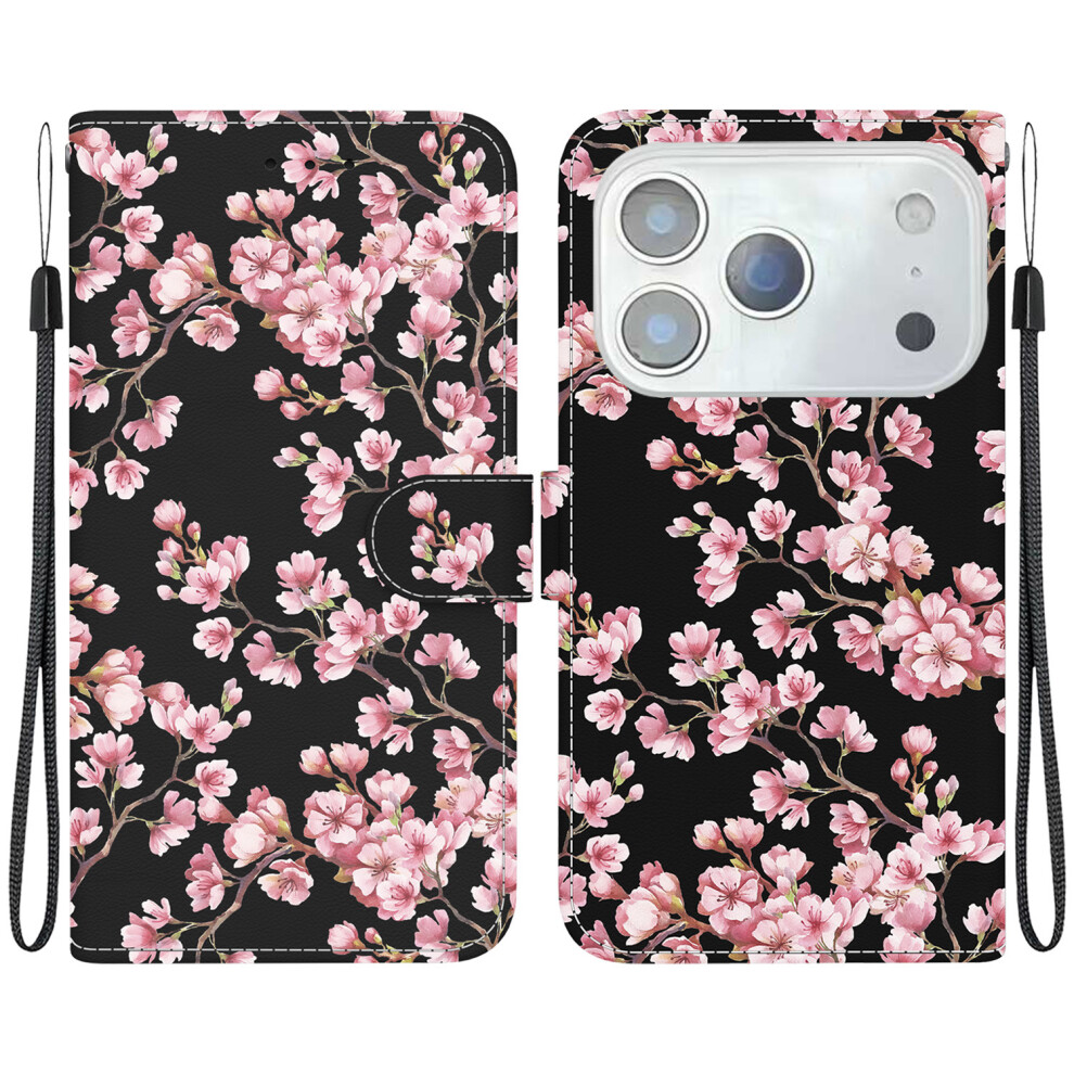 (Iphone 17 Pro, Plum Blossom) For Iphone 17 Pro Wallet Phone Case Anti-Drop Leather Flip Cover Pattern Printing With Strap Purple 6914282092445