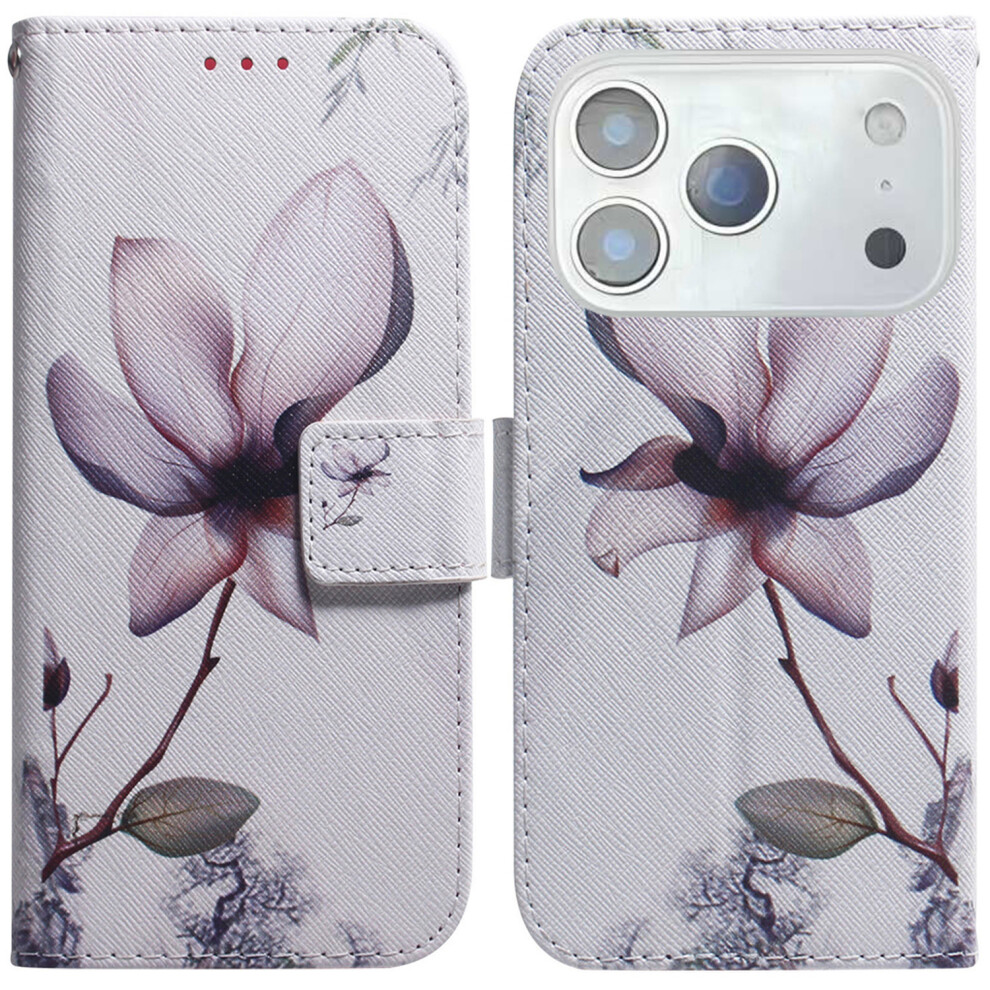 (Iphone 17 Pro Max, Flower) For Iphone 17 Pro Max Wallet Case Pattern Print Leather Phone Cover Pink 6914284820053