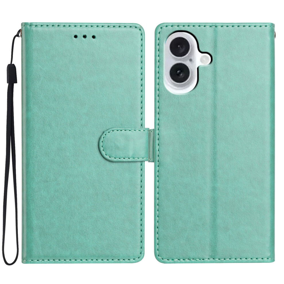 (Iphone 17, ) For Iphone 17 Leather Case Wallet Stand Phone Cover With Handy Strap Green 6914283793112