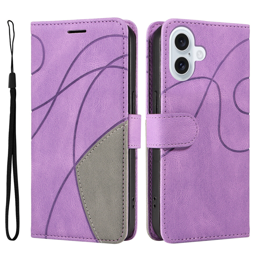 (Iphone 17, ) For Iphone 17 Leather Phone Case Stand Wallet With Bi-Colour Splicing Design Purple 6914281373286
