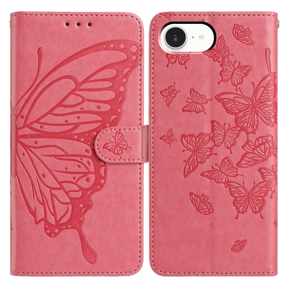 (Iphone 16E, Rose) For Iphone 16E Case Butterfly Imprinted Wallet Stand Pu Leather Flip Phone Cover With Strap 6914288625838