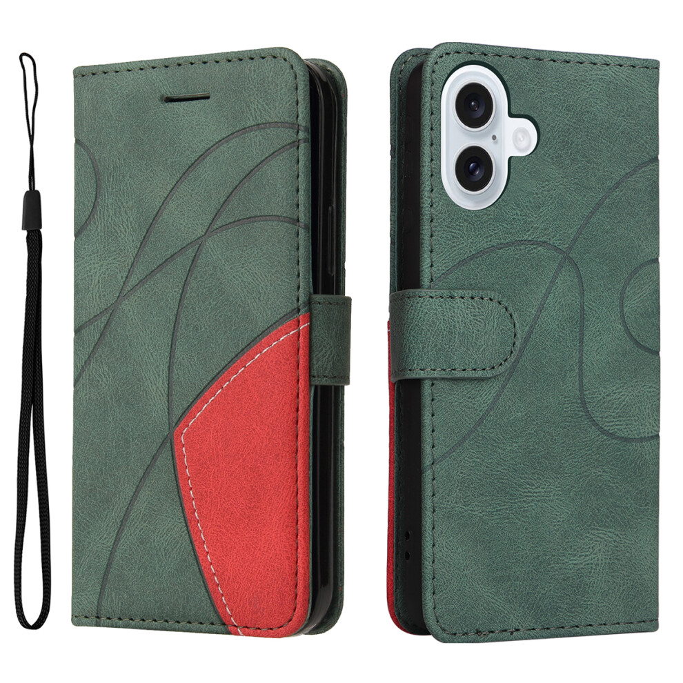 (Iphone 17, ) For Iphone 17 Leather Phone Case Stand Wallet With Bi-Colour Splicing Design Green 6914288977340