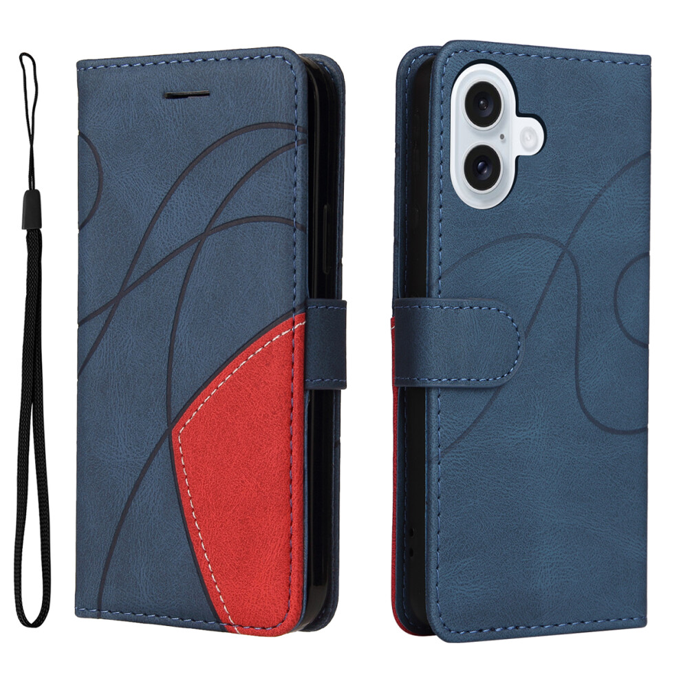 (Iphone 17, ) For Iphone 17 Leather Phone Case Stand Wallet With Bi-Colour Splicing Design Blue 6914289937114
