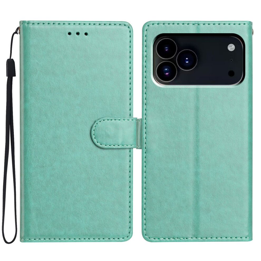 (Iphone 17 Pro Max, ) For Iphone 17 Pro Max Leather Case Wallet Stand Phone Cover With Handy Strap Green 6914285777981