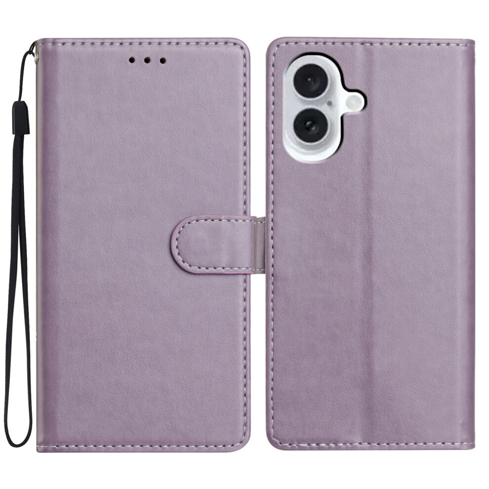 (Iphone 17, ) For Iphone 17 Leather Case Wallet Stand Phone Cover With Handy Strap Purple 6914285744969