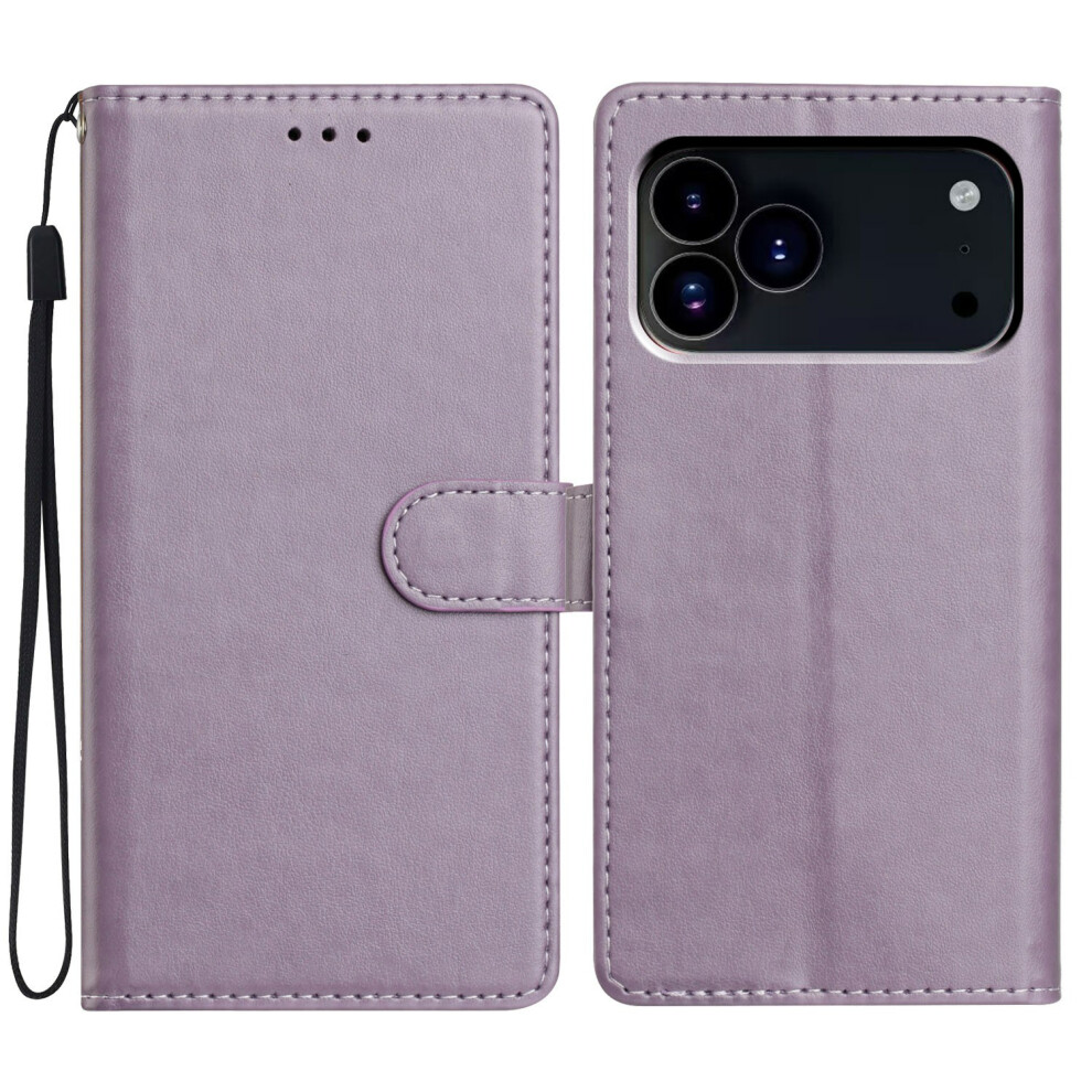 (Iphone 17 Pro, ) For Iphone 17 Pro Leather Case Wallet Stand Phone Cover With Handy Strap Purple 6914286301376