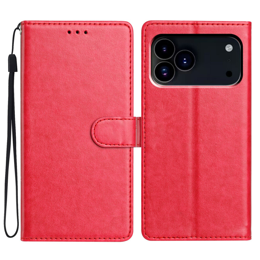 (Iphone 17 Pro, Rose) For Iphone 17 Pro Leather Case Wallet Stand Phone Cover With Handy Strap 6914288253215