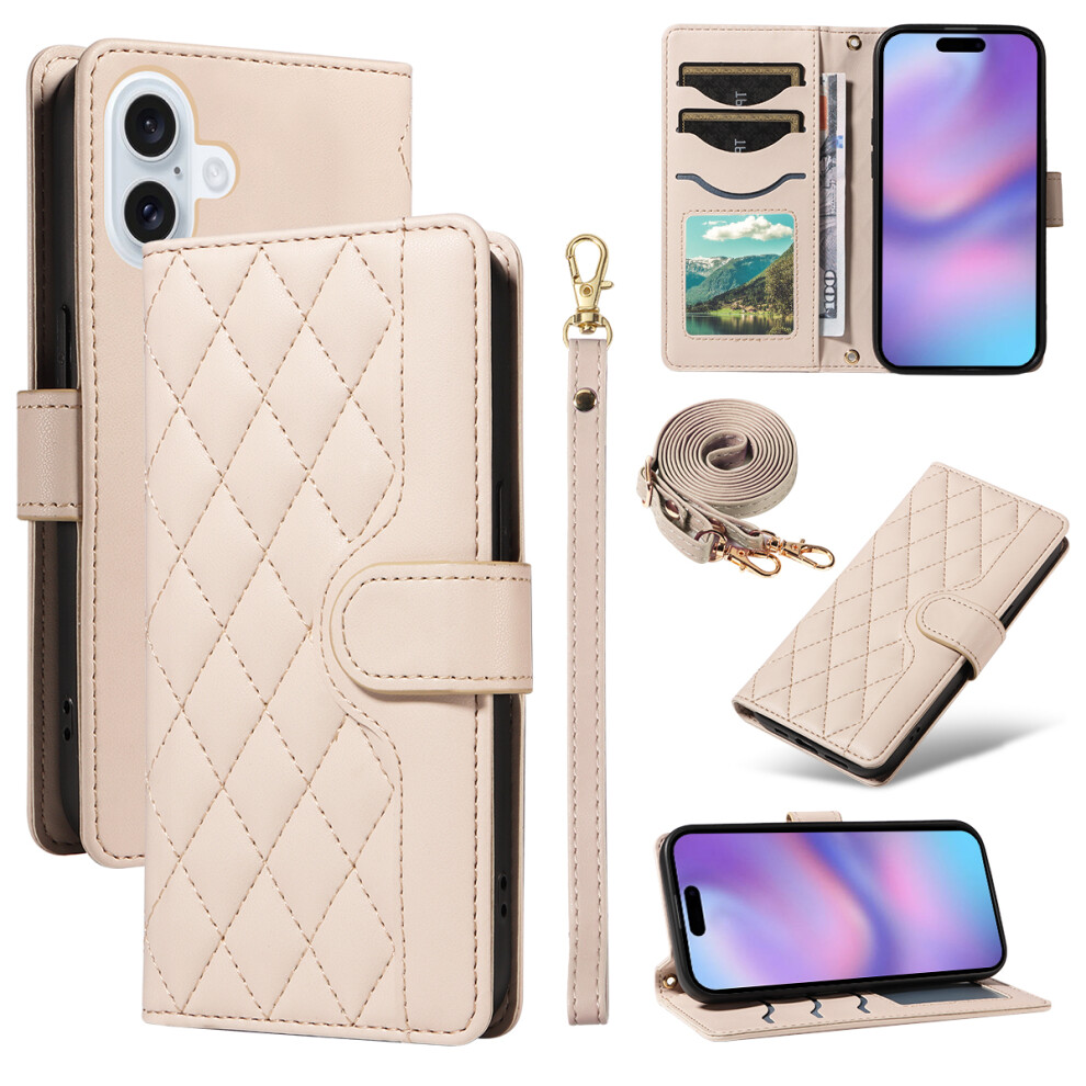 (Iphone 17, Apricot) For Iphone 17 Wallet Case Rhombus Leather Phone Cover With Strap 6914282961963