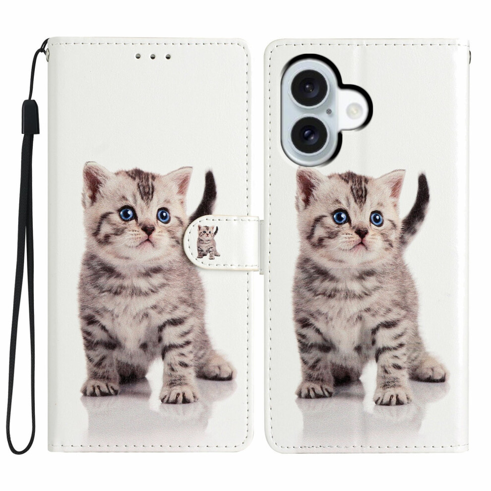 (Iphone 17, Cute Cat) For Iphone 17 Wallet Case Pu Leather Pattern Printing Stand Phone Cover With Strap 6914284590901