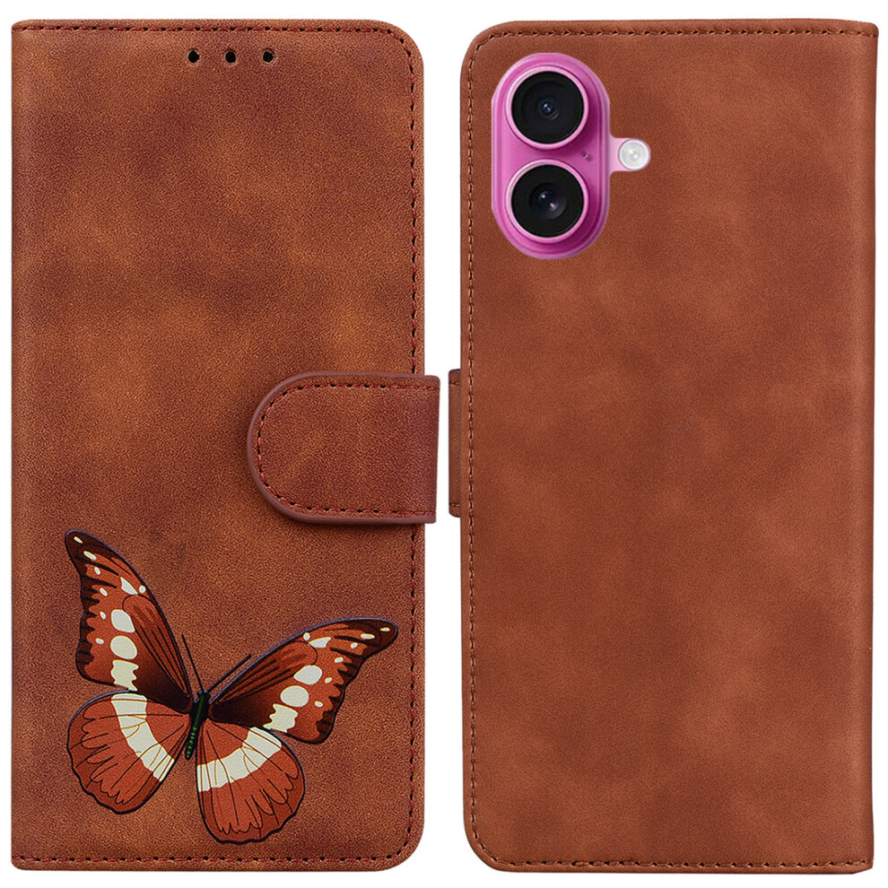 (Iphone 17, ) For Iphone 17 Stand Case Pu Leather Phone Cover Butterfly Printed Brown 6914288658492