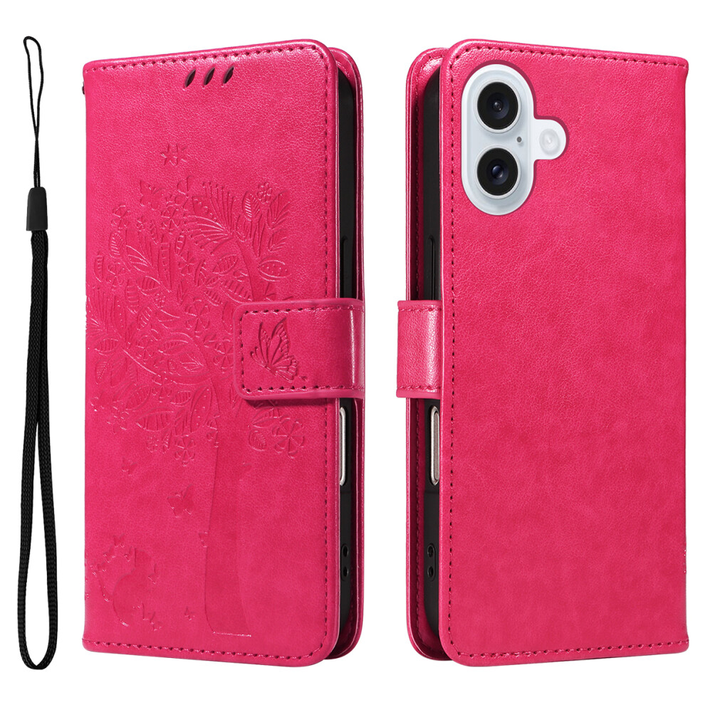 (Iphone 17, Rose) For Iphone 17 Phone Case With Stand Cat Tree Pattern Leather Wallet Mobile Cover 6914284354787