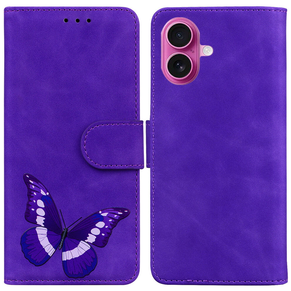 (Iphone 17, ) For Iphone 17 Stand Case Pu Leather Phone Cover Butterfly Printed Purple 6914286565242
