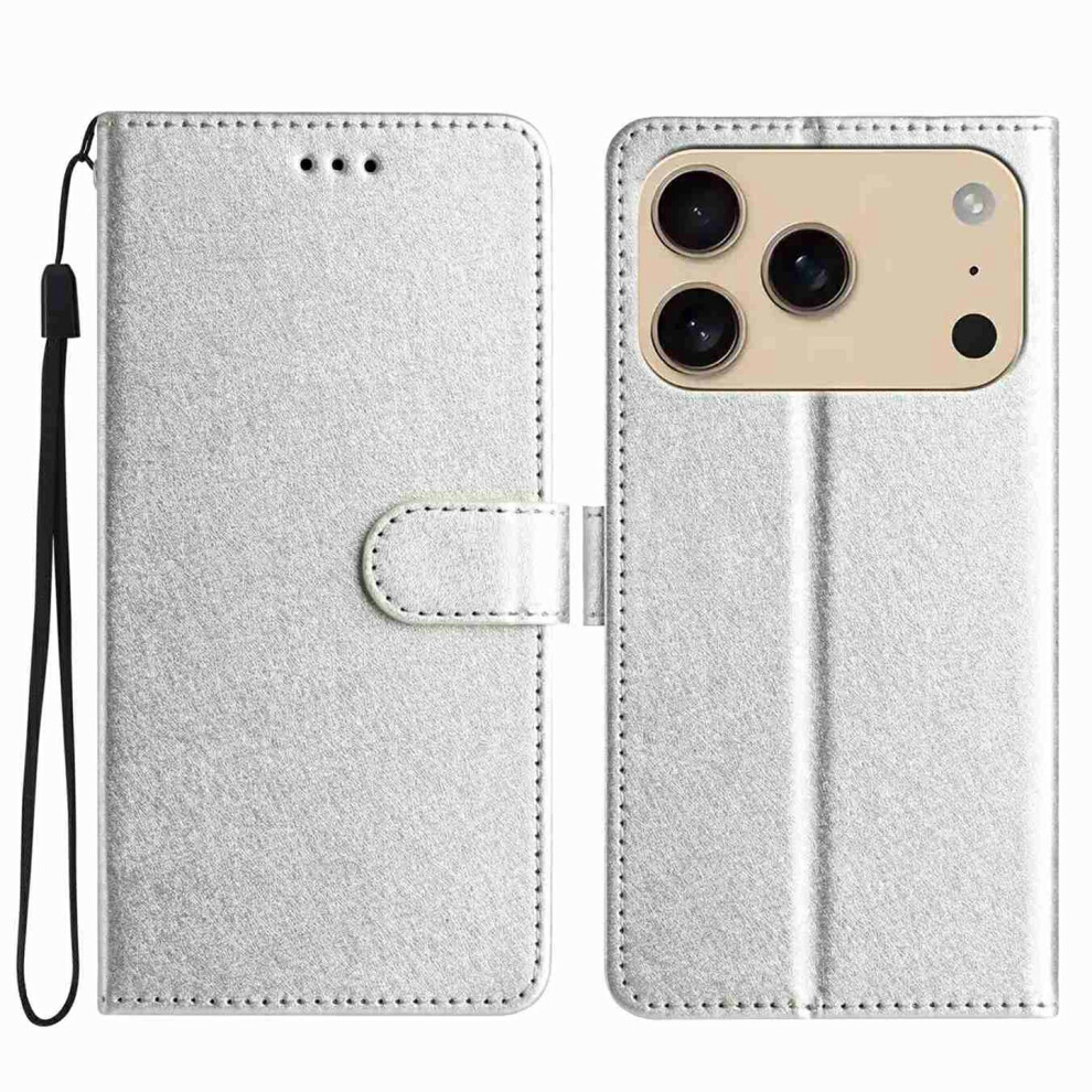 (Iphone 17 Pro Max, ) For Iphone 17 Pro Max Wallet Case Leather Folio Phone Cover Magnetic Clasp Silver 6914284130596