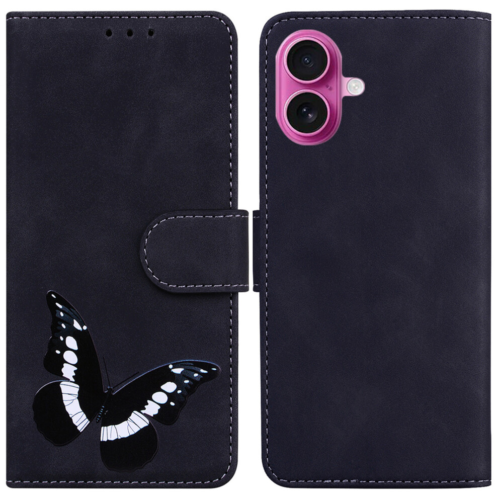 (Iphone 17, ) For Iphone 17 Stand Case Pu Leather Phone Cover Butterfly Printed Black 6914288506403