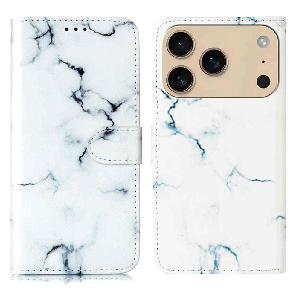 (Iphone 17 Pro, Marble) For Iphone 17 Pro Stand Case Marble Painted Folio Flip Leather Wallet Phone Cover White 6914283748907