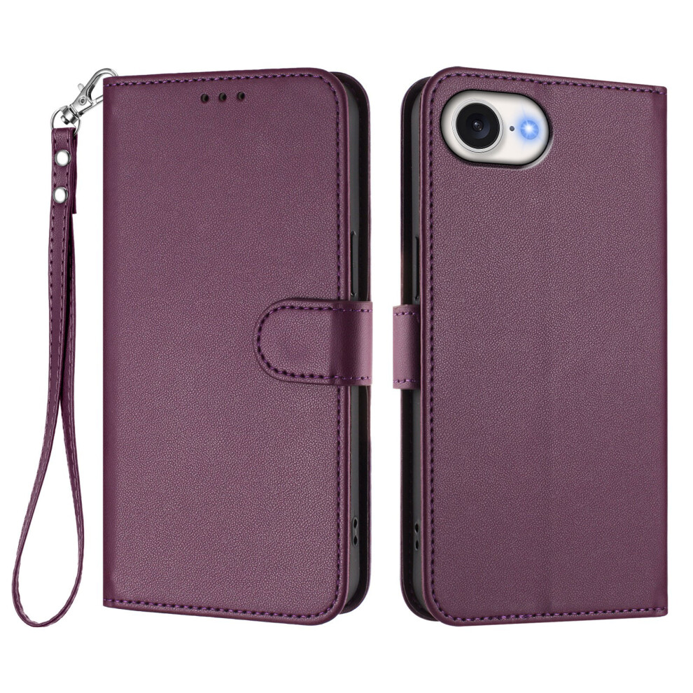 (Iphone 16E, ) For Iphone 16E Leather Case Wallet Stand Phone Cover With Wrist Strap Purple 6914285197017