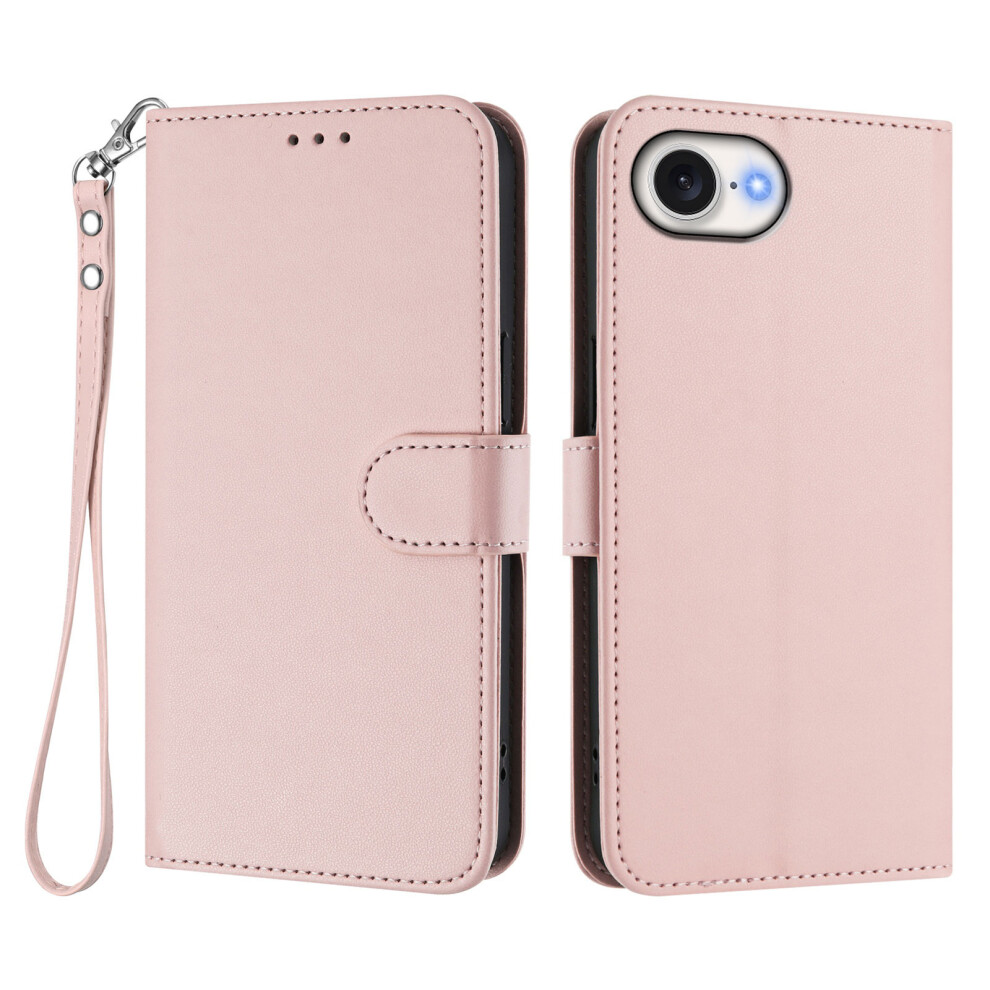 (Iphone 16E, ) For Iphone 16E Leather Case Wallet Stand Phone Cover With Wrist Strap Pink 6914286987501
