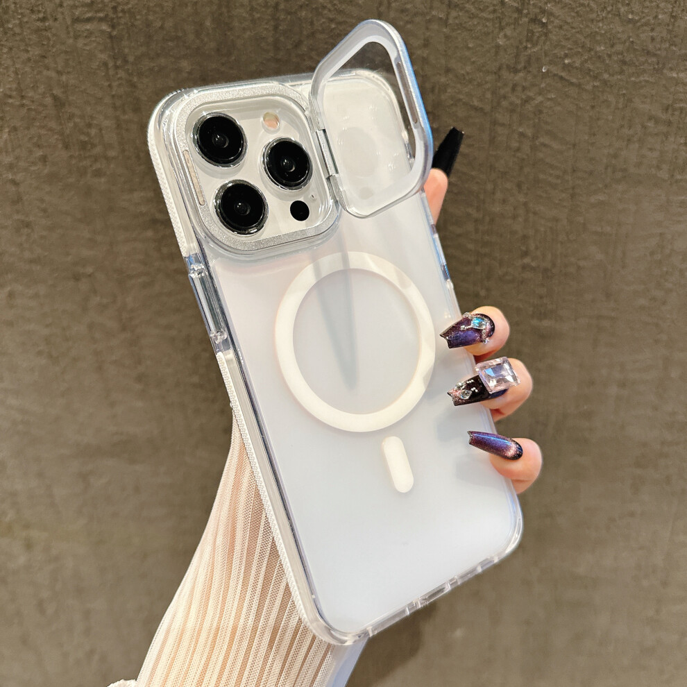 (Iphone 15 Pro Max, ) For Iphone 15 Pro Max Magnetic Case Tpu Acrylic Phone Back Cover With Lens Film And Kickstand White 6914280729237