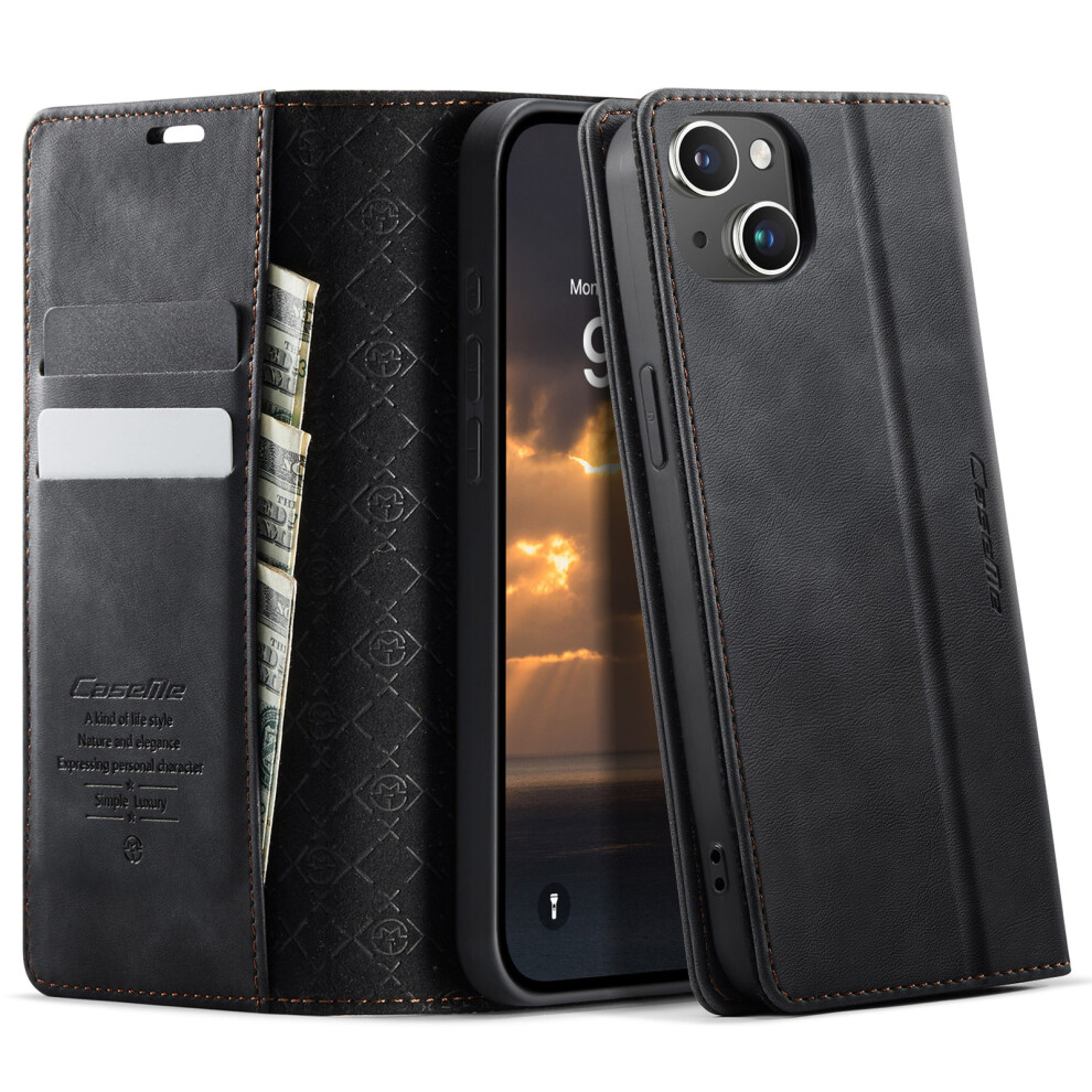 (Iphone 14, ) For Iphone 14 Case Caseme 033 Series Rfid Blocking Wallet Stand Calf Texture Leather Phone Cover Black 6914286564276