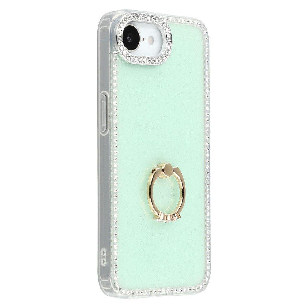 (Iphone 16E, Glitter Light ) For Iphone 16E Case With Ring Kickstand Rhinestone Edge Tpu+Pc Imd Phone Cover Green 6914282667056