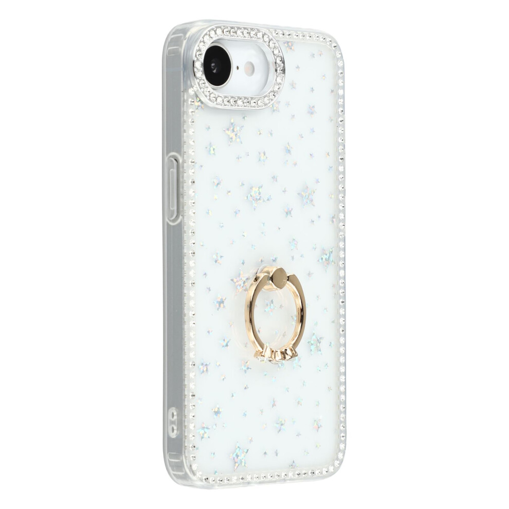 (Iphone 16E, Starry Transparent) For Iphone 16E Case With Ring Kickstand Rhinestone Edge Tpu+Pc Imd Phone Cover 6914287419681