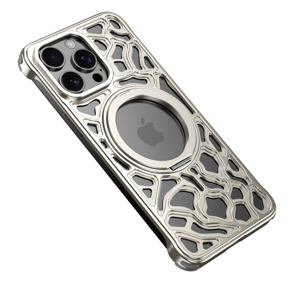 (Iphone 15 Pro Max, Titanium) For Iphone 15 Pro Max Bumper Case Alloy Metal Borderless Back Cover With Magnetic Kickstand 6914285728167