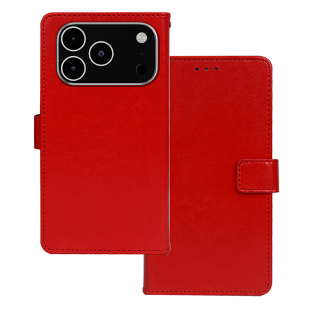 (Iphone 17 Pro, ) Idewei For Iphone 17 Pro Case Wallet Leather Phone Cover Crazy Horse Texture Red 6914288742252
