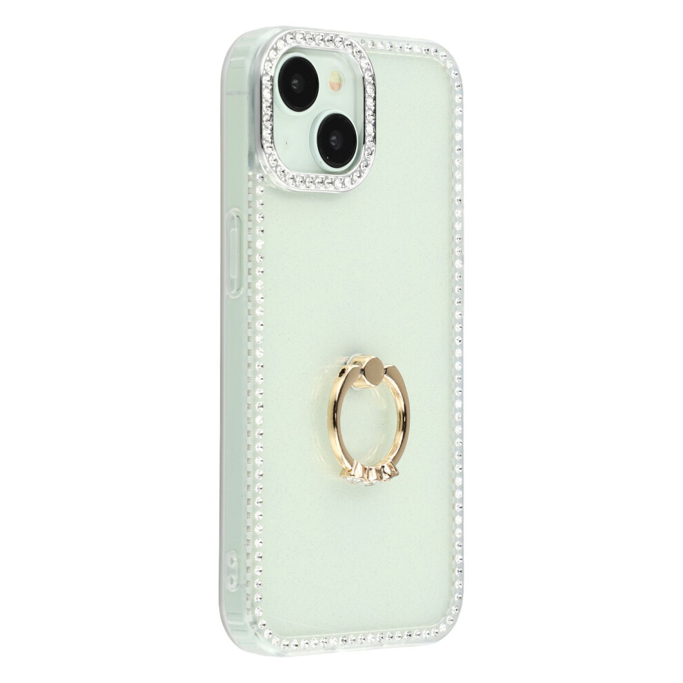 (Iphone 15, Glitter Transparent) For Iphone 15 Case With Ring Kickstand Rhinestone Edge Tpu+Pc Imd Phone Cover 6914289614039